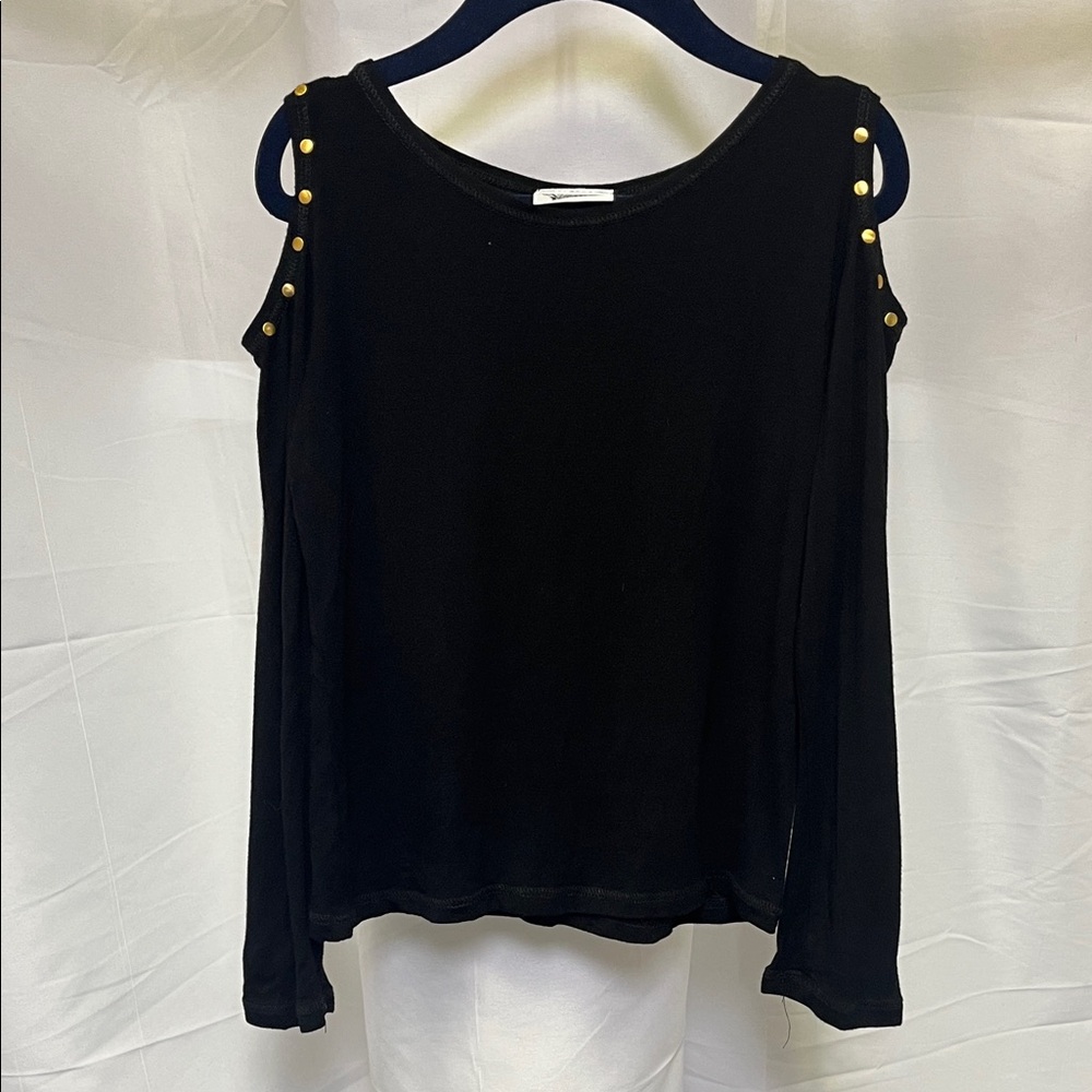 Random hearts girls Black cold shoulder gold stud Long Sleeve Top size 6